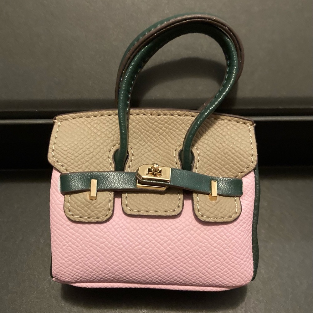 👜 Handmade Mini Taupe Pink Faux Leather Birkin AirPods Tote Bag Charm Miniature